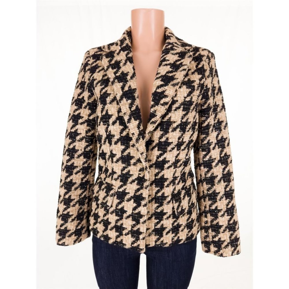 Vintage CHANEL FR 38 US 4 6 Wool Mix Tweed Houndstooth Jacket P61932V47065 - Picture 1 of 11